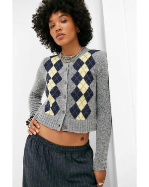 iets frans... Leighton Argyle Cardigan - Grey