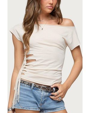 Edikted Rosa Off Shoulder Cutout Tie Top - White