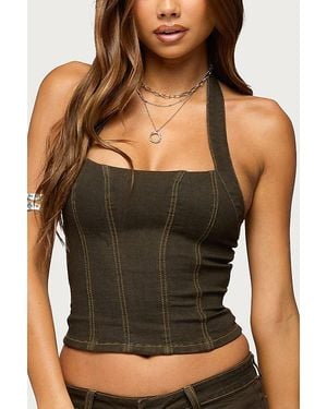 Edikted Alita Stretchy Denim Halter Top - Black