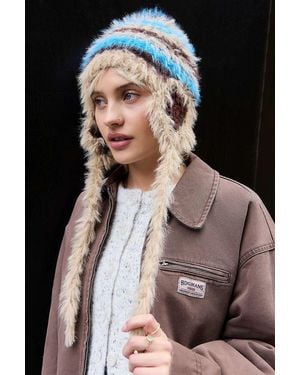 Urban Outfitters Uo Fluffy Stripe Ear Flap Hat At - Multicolour