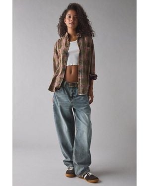 Vintage & ReMADE by UO Remade By Uo Acid Washed Oversized Flannel Shirt - Black