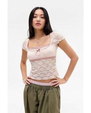 Kimchi Blue Malka Print Lace Blouse - Natural