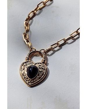 Urban Outfitters Margaret Heart Padlock Pendant Necklace - Gray