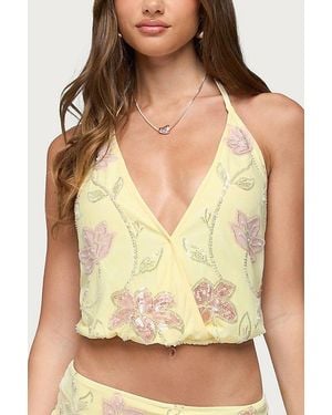 Edikted Mena Beaded Floral Backless Top - Yellow