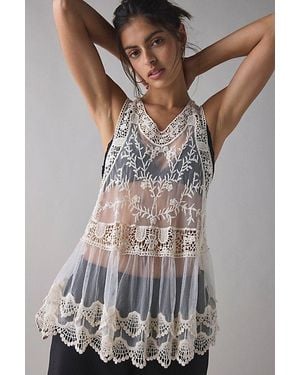 Kimchi Blue Cleo Sheer Embroidered Lace Babydoll Tank Top - Natural