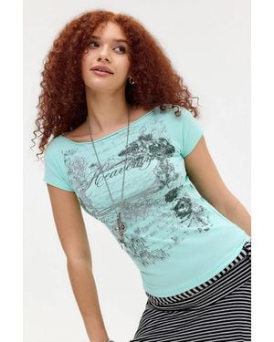 Urban Outfitters Uo Heavenly Hotfix Slash Neck T-shirt - Blue