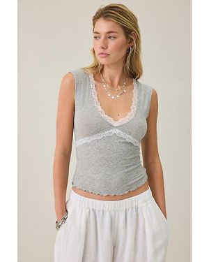 Out From Under Diana Plunging Lace Trim Cap Sleeve Top - White