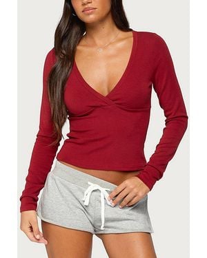 Edikted Doron V Neck Long Sleeve Top - Red