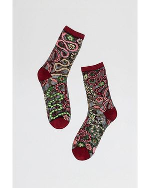 Sock Candy Serpentine Floral Sheer Sock - Red