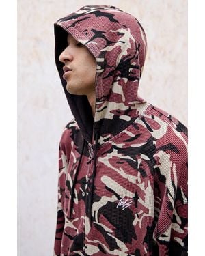 iets frans... Red Camo Waffle Zip-through Hoodie
