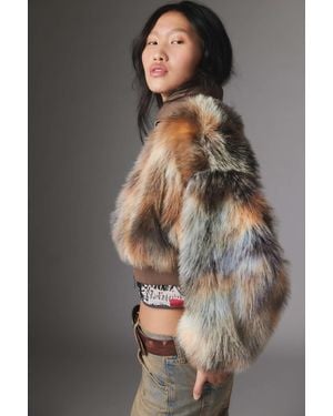 Silence + Noise Silence + Noise Portia Faux Fur Cropped Jacket In Brown,at Urban Outfitters - Gray