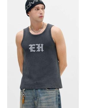 Ed Hardy Uo Exclusive Black Gothic Waffle Tank Top - Blue