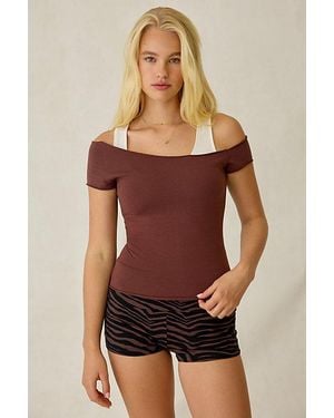 Out From Under Bec Asymmetric Cold Shoulder Tee - Red