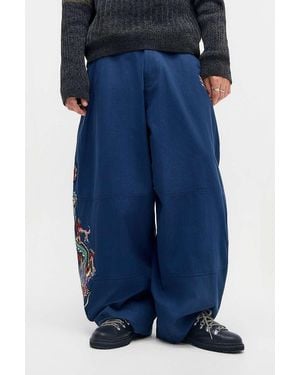 Ed Hardy Blue Embroidered Ripstop Cargo Trousers