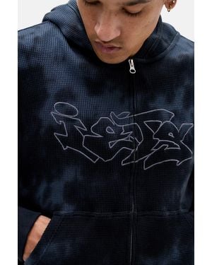 iets frans... Tie Dye Waffle Zip-through Hoodie - Blue