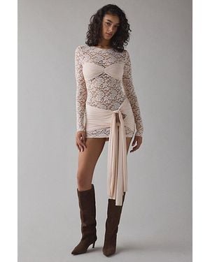 Lioness Midnight Sheer Lace Tie-Front Overlay Mini Dress - Orange