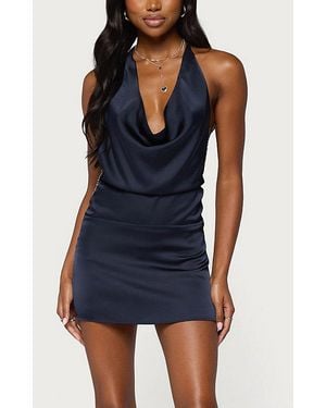 Edikted Kaci Cowl Neck Satin Effect Dress - Blue