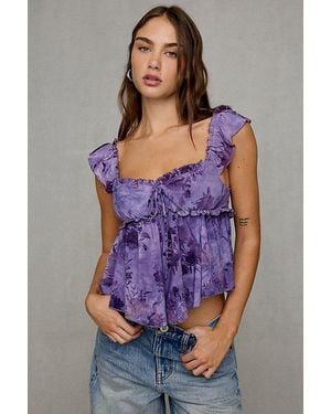 Kimchi Blue Piper Burnout Floral Flutter Sleeve Babydoll Top - Purple