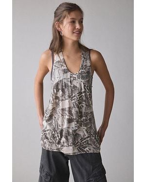 BDG Bowery Reese Jersey Knit Relaxed Racerback Tank Top - Gray