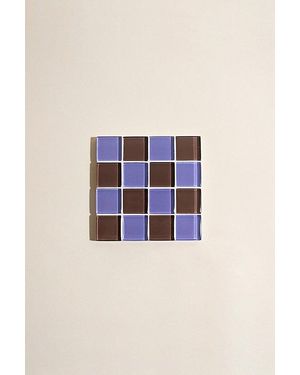 Subtle Studios Chocolate Checkered Glass Tile Coaster - Blue