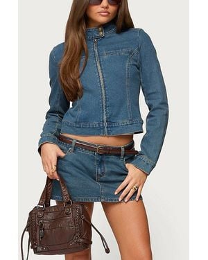 Edikted Josiee Stretchy Denim Moto Jacket - Blue