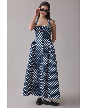 Kimchi Blue Tea Time Basque Waist Halter Midi Dress - Blue
