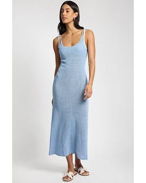 Onia Textured Linen Sweater Scoop Maxi Dress - Blue