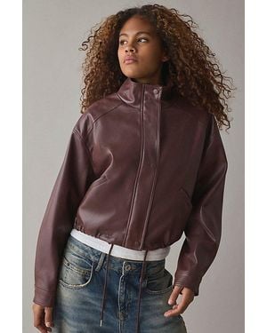 BDG Charlene Faux Leather Bomber Jacket - Brown