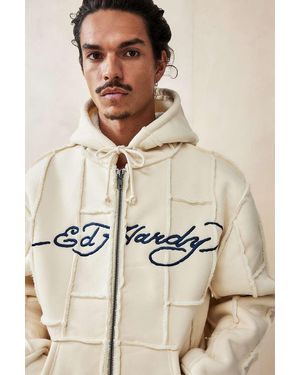 Ed Hardy Uo Exclusive Ecru Patchwork Sherpa Hoodie - Natural