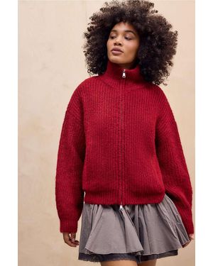 Urban Outfitters Uo Finn Funnel Neck Zip-through Cardigan - Red