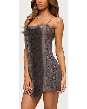 Edikted Ione Studded Fringed Mini Dress - Gray