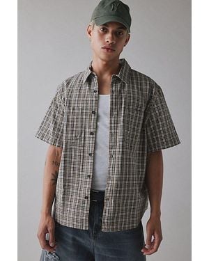 Urban Outfitters Uo Checkerboard Plaid Short Sleeve Shirt Top - Gray
