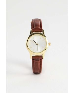 Urban Outfitters Brown Leather Circle Watch - Red