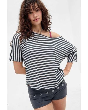 Motel Daman Stripe Off-shoulder T-shirt - Blue