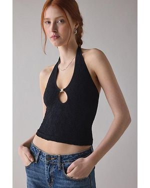Out From Under Floral Seamless Keyhole Cutout Halter Top - Black