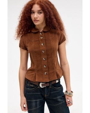 Silence + Noise Silence + Noise Lyn Corduroy Pea Jacket Blouse - Blue