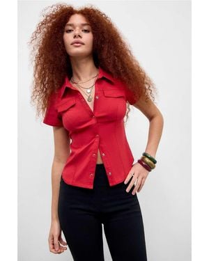 Silence + Noise Silence + Noise Polly Bengaline Shirt - Red