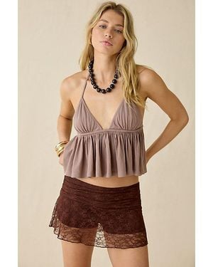 Kimchi Blue Josephina Sheer Lace Micro Mini Skort - Brown