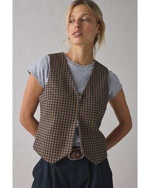 Urban Outfitters Uo Adrian Zip-Front Twill Tailored Vest Top Jacket - Gray