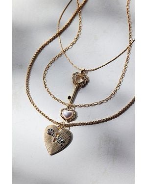 Urban Outfitters Key To My Heart Romantic Layering Necklace Set - Gray