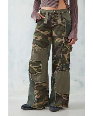 Jaded London Magna Camo Distressed Patchwork Jeans - Green