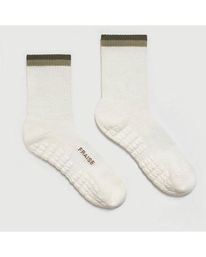 Fraise Striped Crew Pilates Grip Sock - Natural