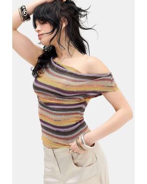 Jaded London Cata Multi Stripe Asymmetric Knit Top M At Urban Outfitters - Multicolour