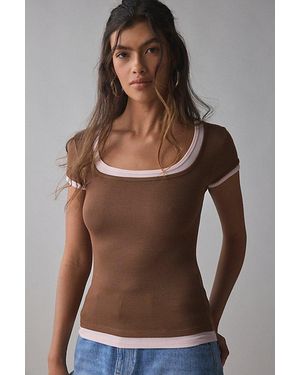 BDG Carmin Twofer Ribbed Knit Baby Tee - Brown