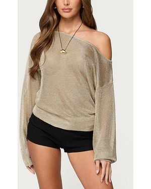 Edikted Charlo Off Shoulder Shiny Knit Top - Brown