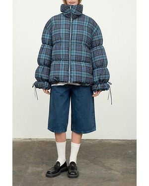 Moon River Plaid Oversized Puffer Jacket - Blue