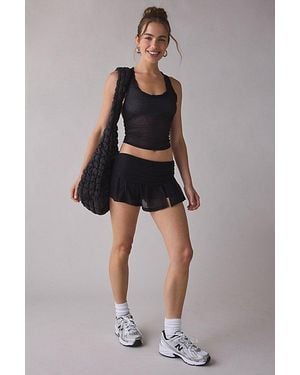 Out From Under Free Spirit Sheer Ribbed Foldover Mini Skort - Black