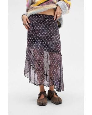 Urban Outfitters Uo Asymmetric Flock Midi Skirt - Purple