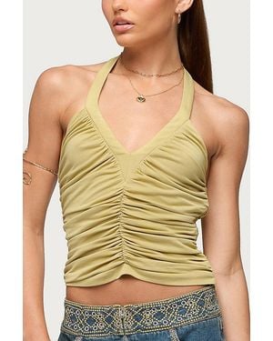 Edikted Jackey Ruched V Neck Halter Top - Yellow