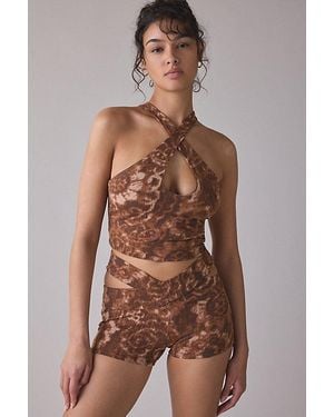 Out From Under Bec Twisted Cutout Bike Shorts - Brown